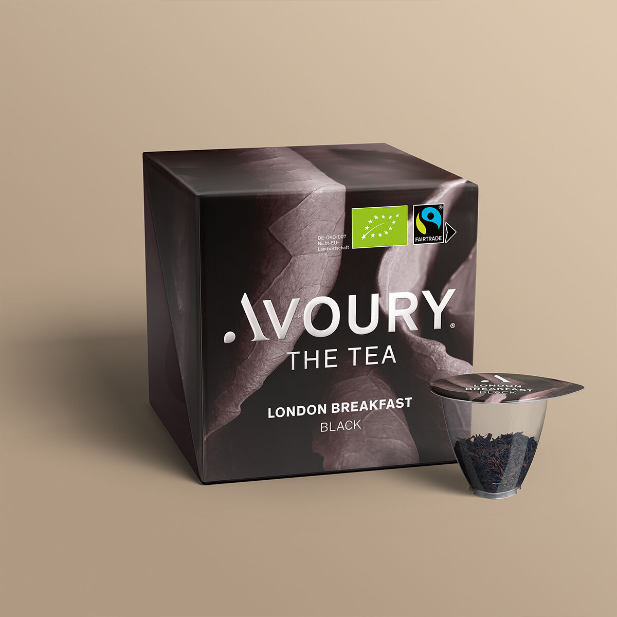 Avoury tea box with LONDON BREAKFAST tea