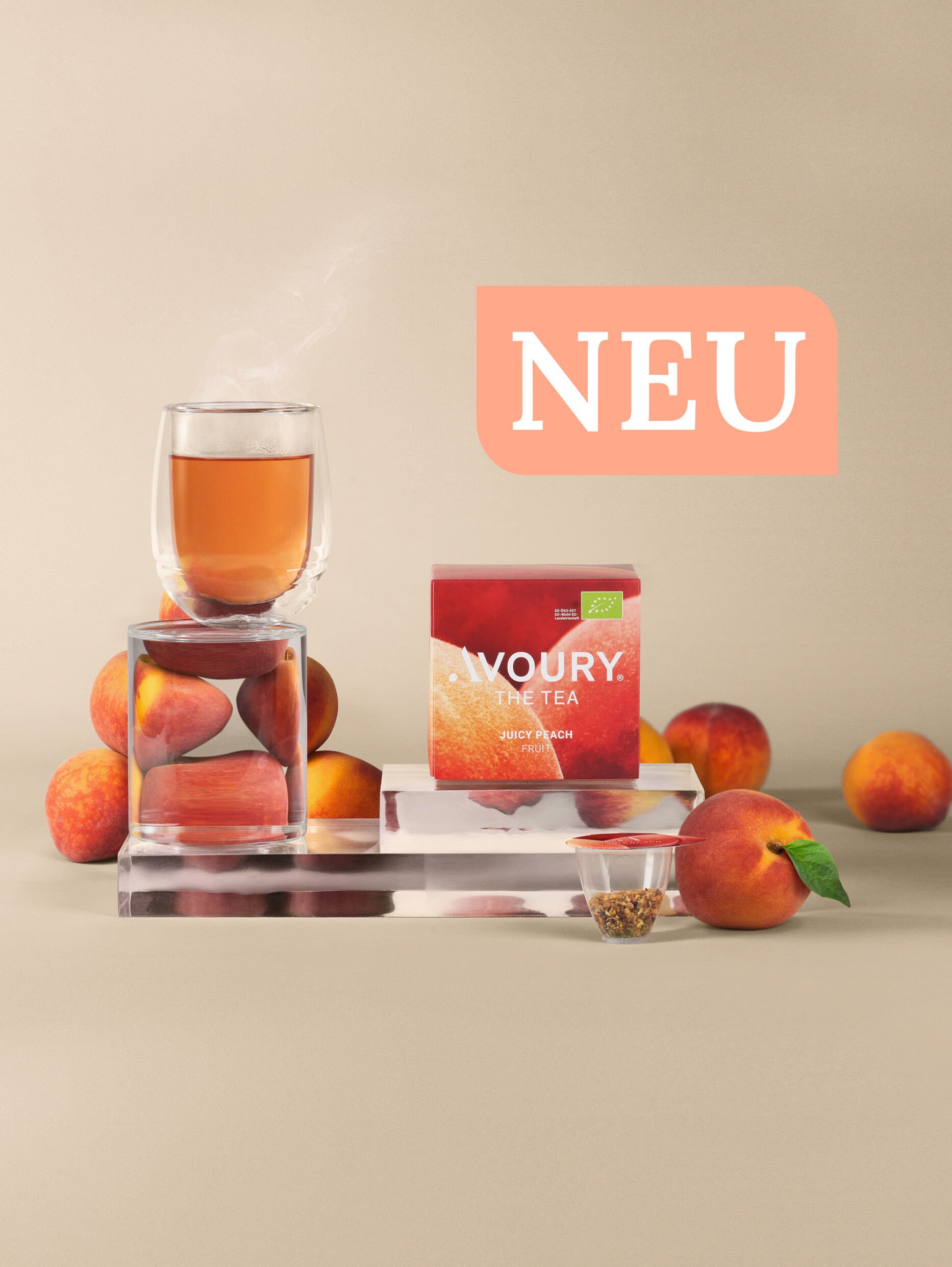 Juicy Peach Tee Box mit Störer "Neu" cover