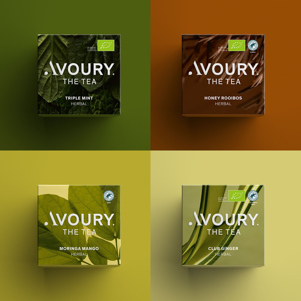 Composition of 4 Avoury tea boxes