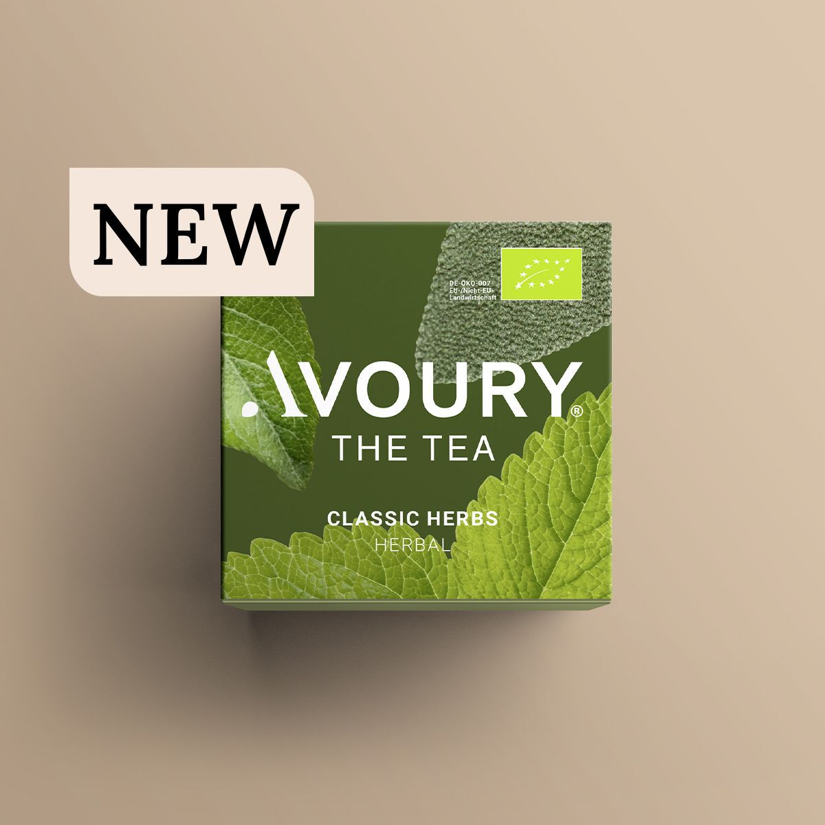 Classic Herbs tea box with teaser "NEW"