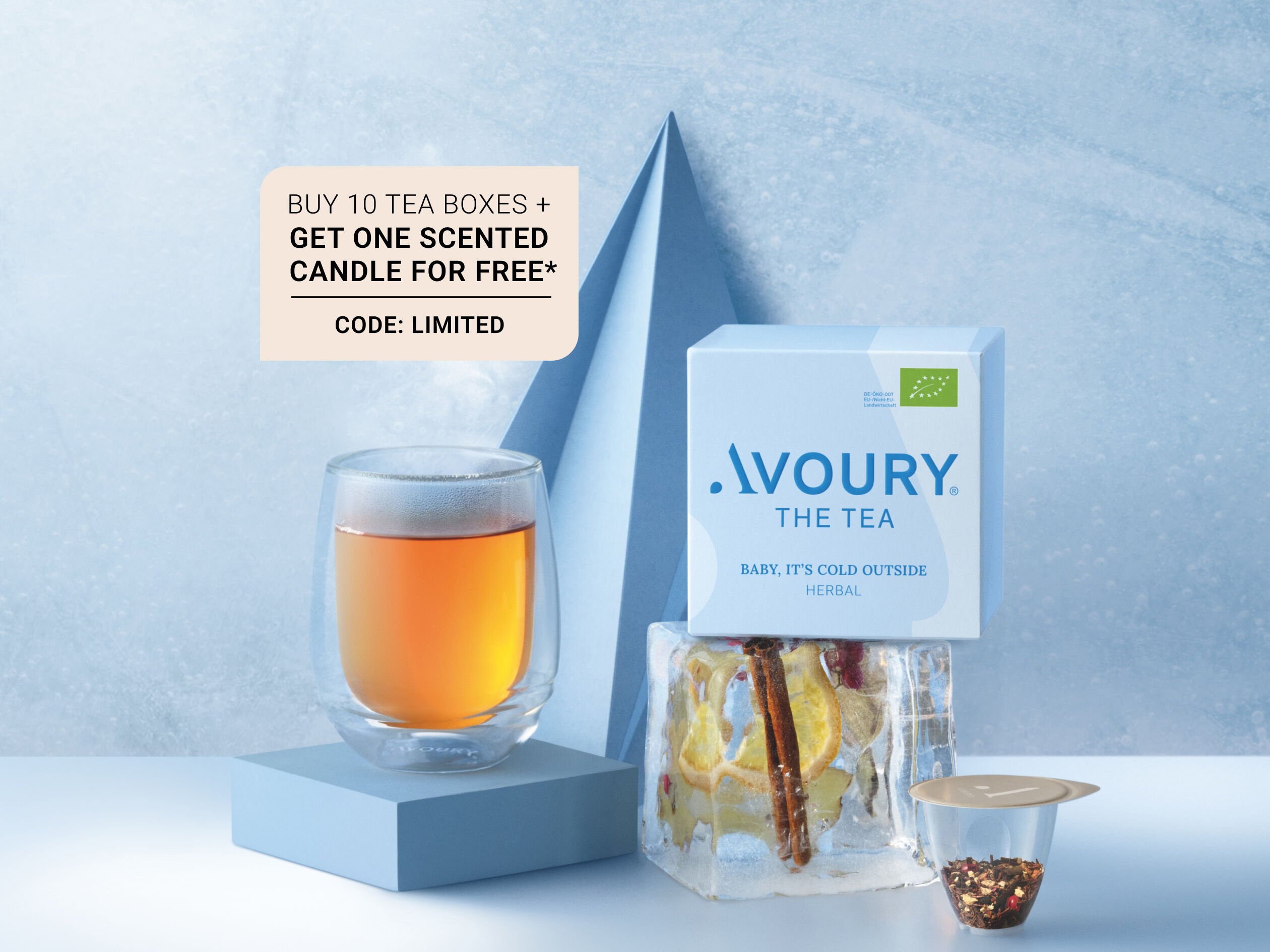 Avoury tea glas and tea box