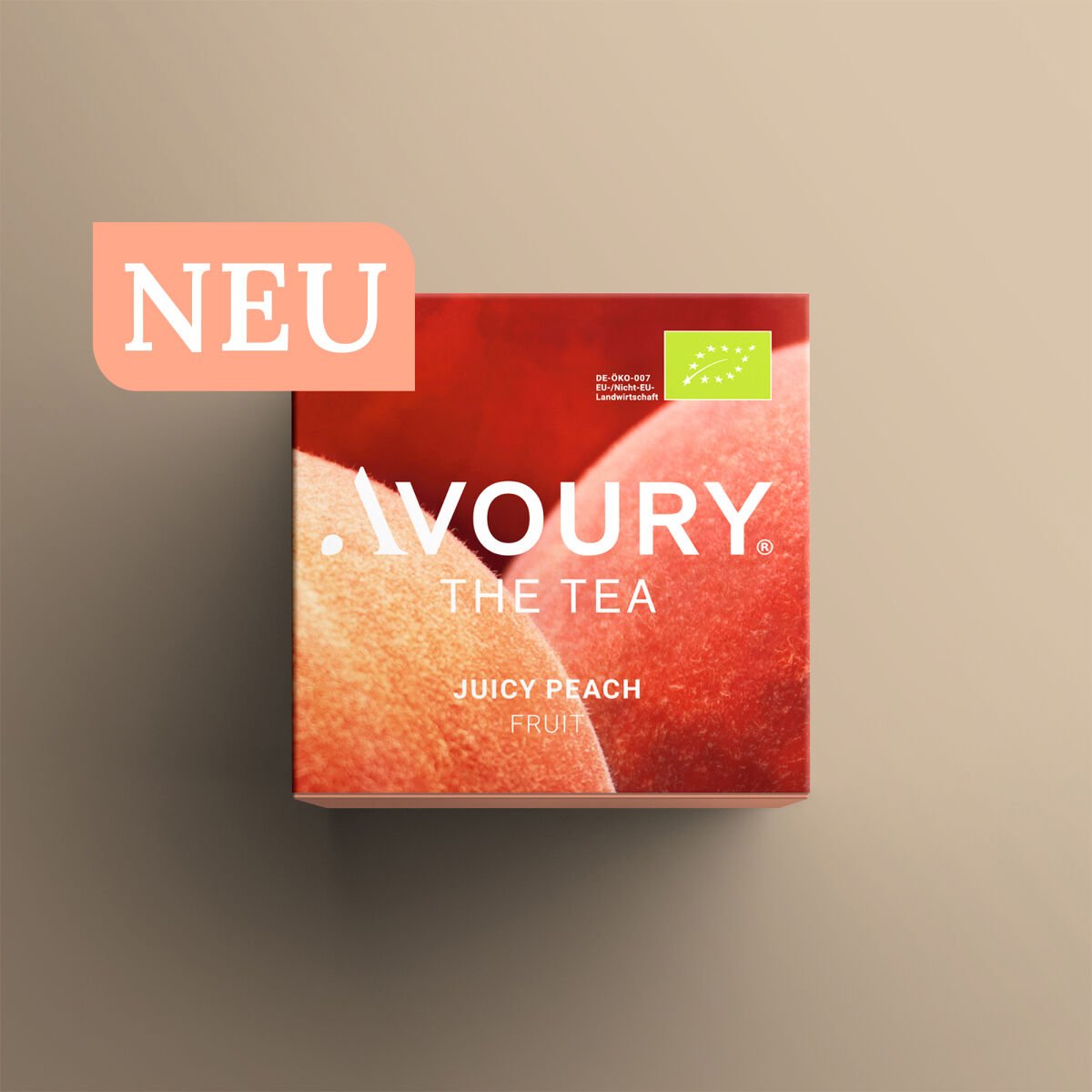 Juicy Peach Tee Box mit Störer "Neu"