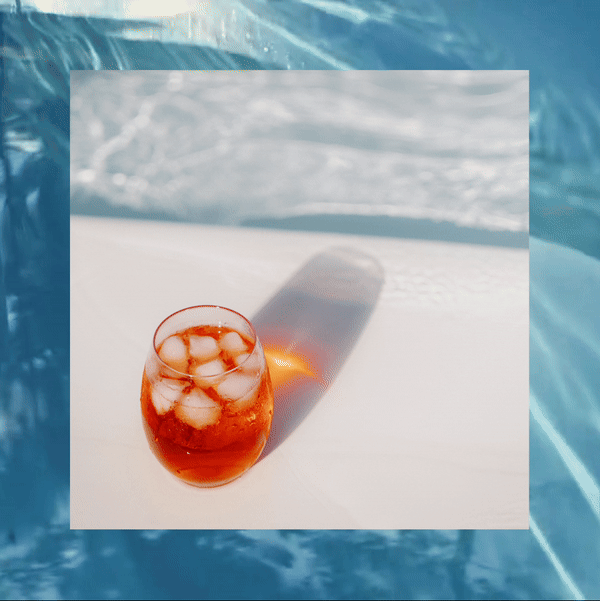 Iced tea with cubes at the pool
