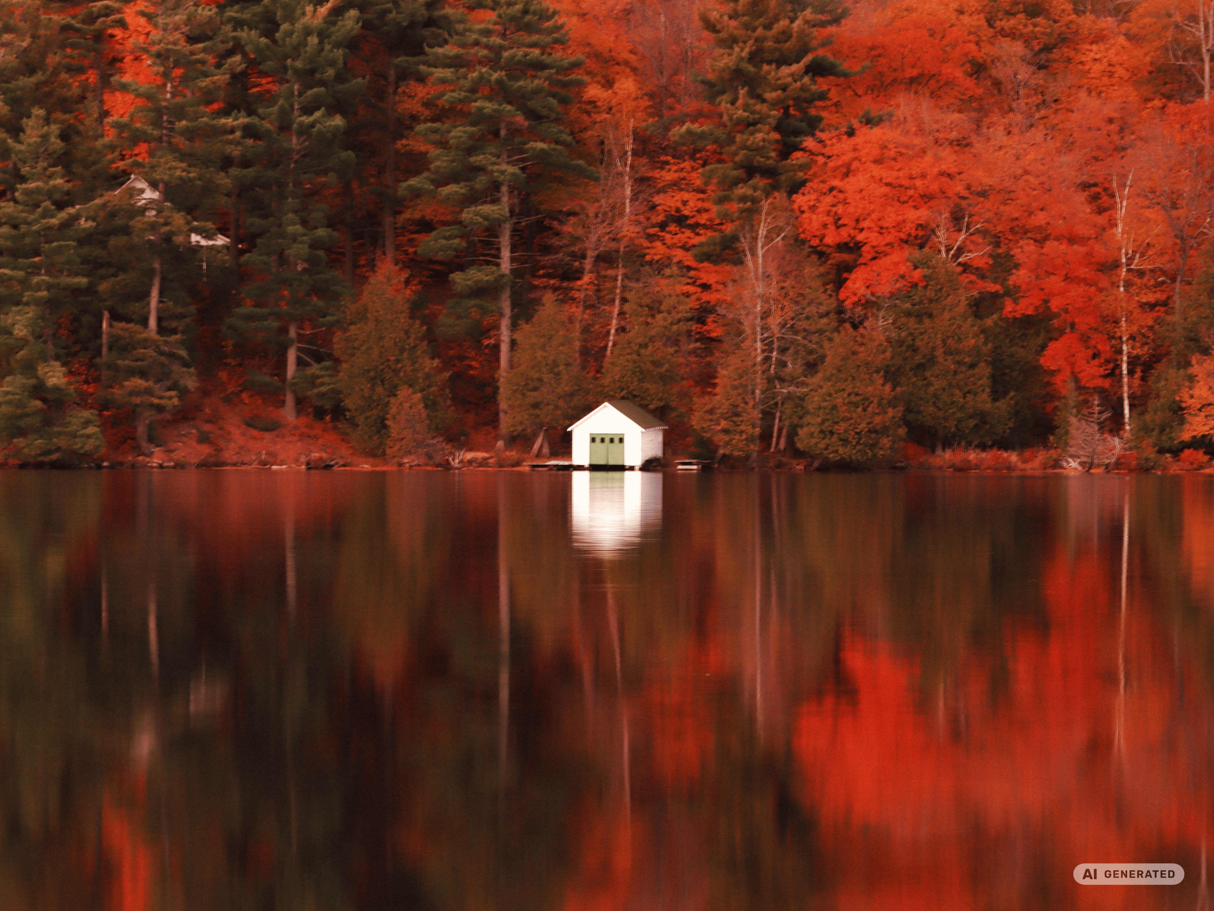 herbstliches Moodbil mit Haus am See