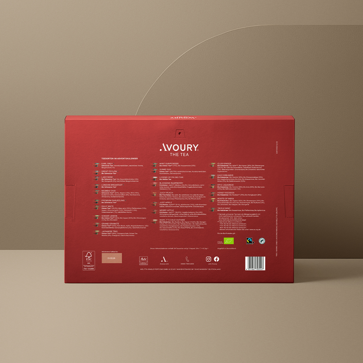 Adventskalender Avoury in Rot Rückansicht